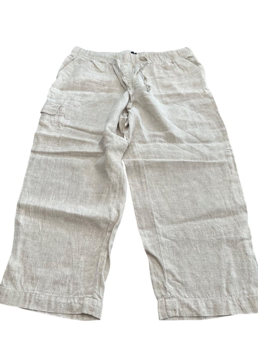 Talbots Capri Pants Women's Plus Size X Beige 100% Linen Pull On Summer Unlined